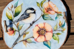 Chickadee-12X11X2  Wood Slab Tray Resined