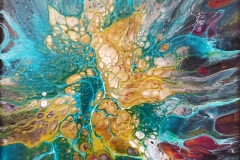 Golden Splash on Teal 6" Acrylic on Canvas