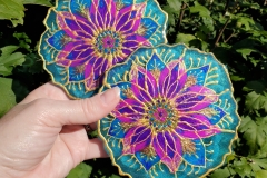 Set of 2 5" Hand Painted Resin Coasters Heat Resistant