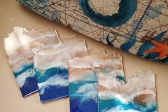 Set of 4 Heat Resistant Ocean Wave Resin Coasters with Live Edge