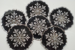 Set of 6 Snowflake Resin Coasters Black Background