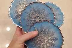 Set of 4 Pale Blue Snowflake Resin Coasters Heat Resistant