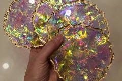 Set of 4 Resin & Cellophane Iridescent Coasters