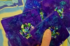 Purple Blue Peacock Shells Square Set of Coasters