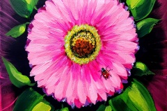 Hot Pink Gerber Daisy Ladybug 8"X8" Acrylic on Canvas