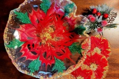 Resin 13" Poinsettia Bowl & 4 Coasters Heat Resistant & Reversible