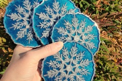 Set of 4 Resin Coasters Heat Resistant & Reversible Snowflake Teal & Silver