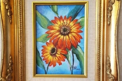 Gerbera Daisies  11'X13" Matted and Gold Frame