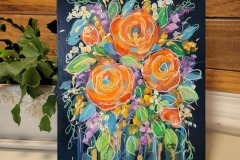 OrangeFlowersNavy9X12SandraLett