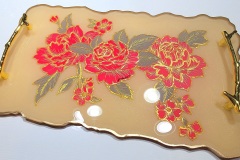 Tan-and-Red-Resin-Tray with Handles
