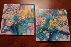 Turquoise Resin Glass Tiles 4" Set of 2 Heat Resistant