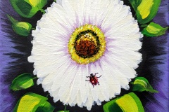 White Gerber Daisy Ladybug 8"X8" Acrylic on Canvas