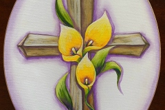 Yellow Calla Lilies Cross 11"X14" OVal Canvas