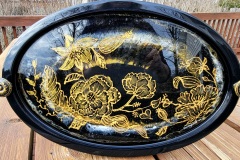 18X11X1.5 Black & Gold Floral Resined Oval Tray