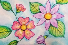Floral Doodle Watercolor 14X11 on Paper