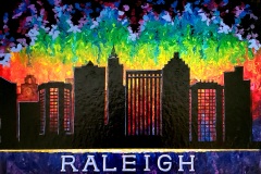 Raleigh Skyline 24X18 Acrylic on Canvas For Sale