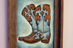 Cowboy Boots Wood Framed 14"X16" Acrylic