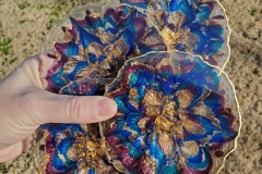 Set of 4 Peacock Metallic Floral Resin Coasters