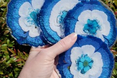 Set of 4 Blue Bonnet Coral Reef Flower Center Resin Coasters