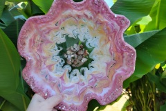 12" Pale Pink White & Gold Functional resin Bowl