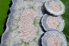 14"X8" Resin Tray & 3 Coasters Set Vintage Blush Floral Handpainted