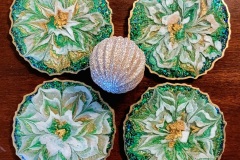 Set of 4 Resin Coasters Heat Resistant & Reversible Snowflake Green White & Gold