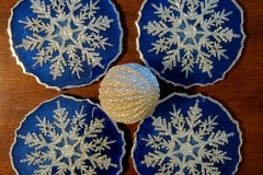 Set of 4 Resin Coasters Heat Resistant & Reversible Snowflake Blue & Silver