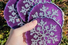 Set of 4 Resin Coasters Heat Resistant & Reversible Snowflake Purple & Silver