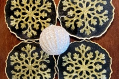 Set of 4 Resin Coasters Heat Resistant & Reversible Snowflake Black &  Gold