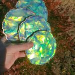 Set of 4 ABALONE LOOKING RESIN COASTERS 5″ and Heat Resistant.  Such